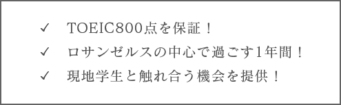 TOEIC800点を保証！ロサンゼルスの中心で過ごす1年間！現地学生と触れ合う機会を提供！